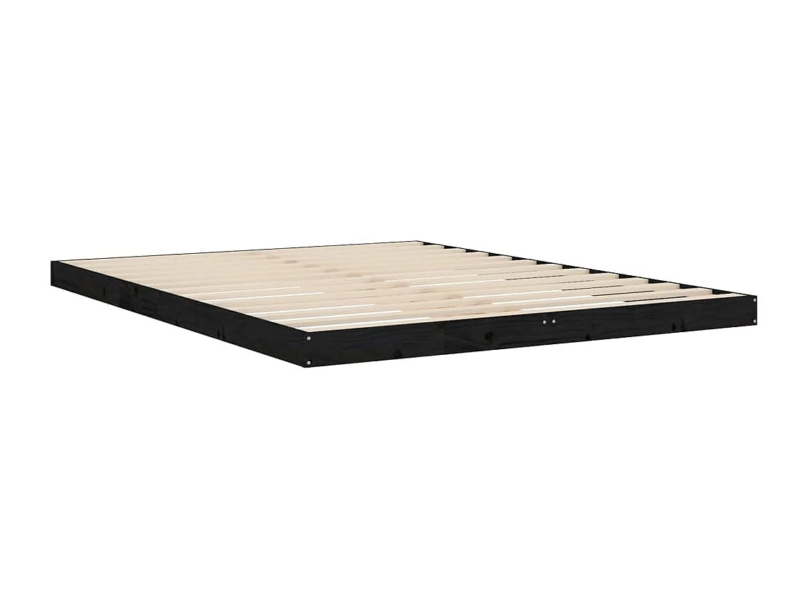 Lit-150x200 cm noir très grand bois de pin massif EGGB85400