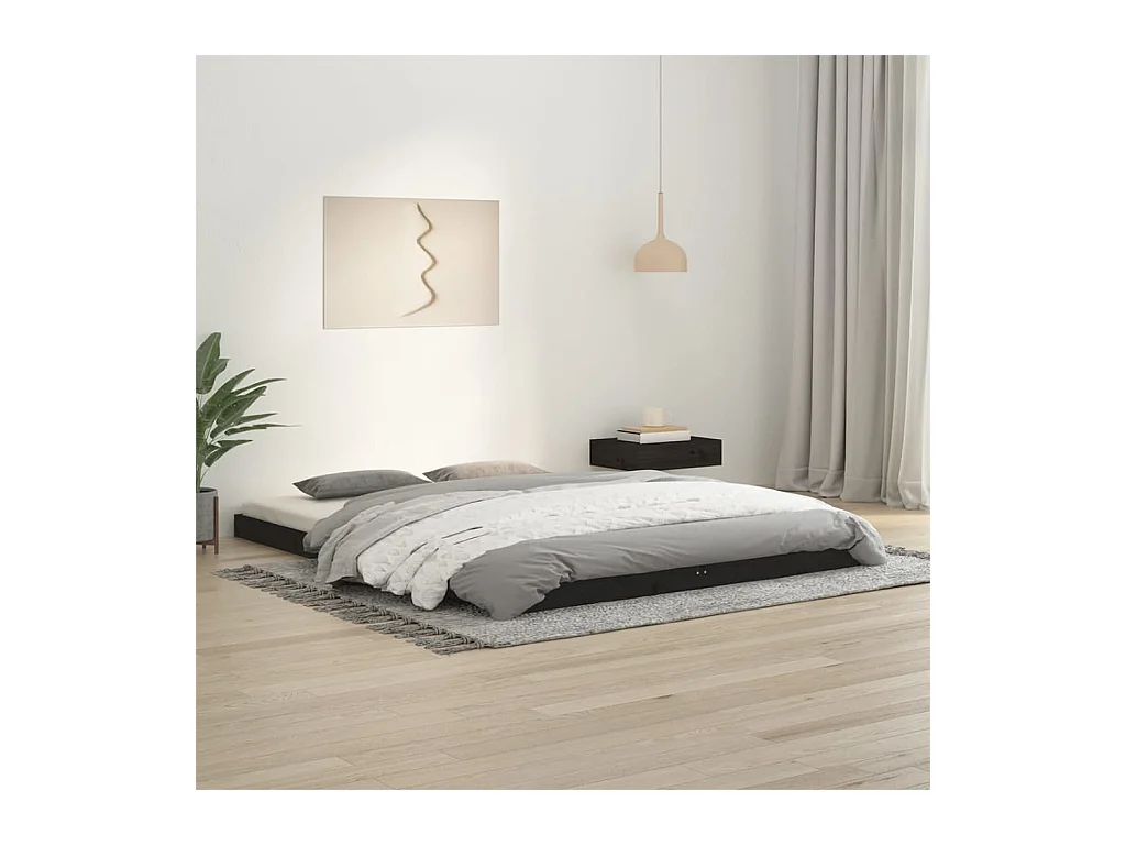 Lit-150x200 cm noir très grand bois de pin massif EGGB85400