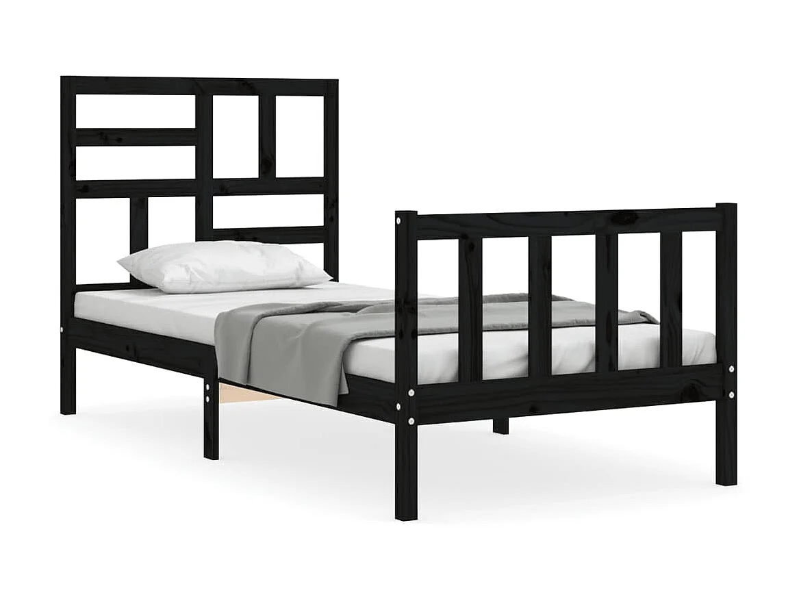 Cama de solteiro c/ cabeceira madeira maciça preto PT453097