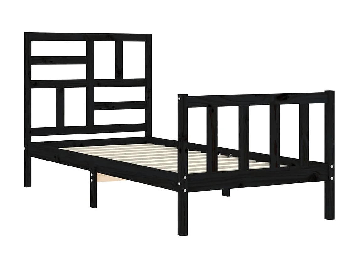 Bedframe met hoofdbord massief hout zwart NL22926