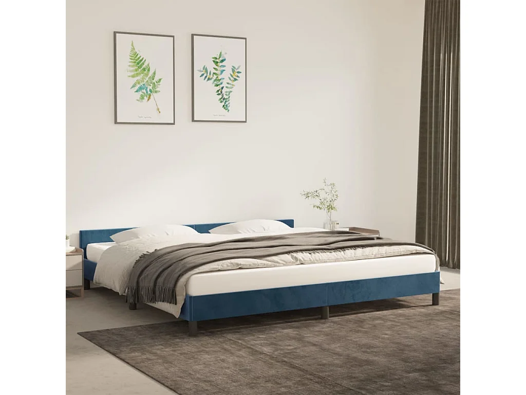 Lit-200x200 cm avec tête de lit Bleu foncé Velours EGGB26680