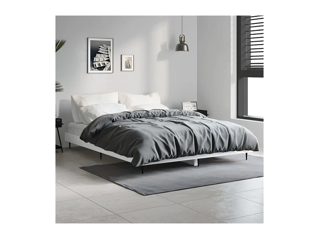 Lit-135x190 cm blanc brillant bois d'ingénierie EGGB97681