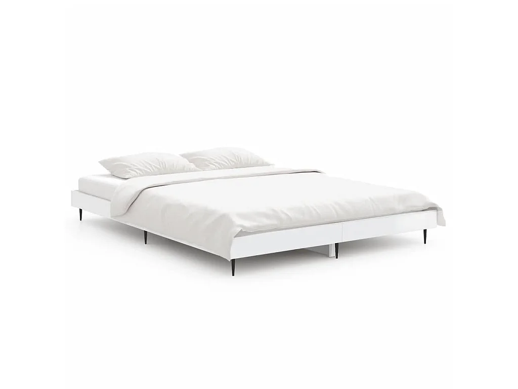 Lit-135x190 cm blanc brillant bois d'ingénierie EGGB97681