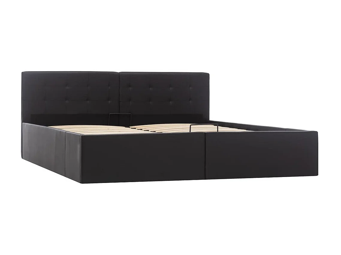 Cama 160x200 cm canapé hidráulica de cuero sintético negro ES55887
