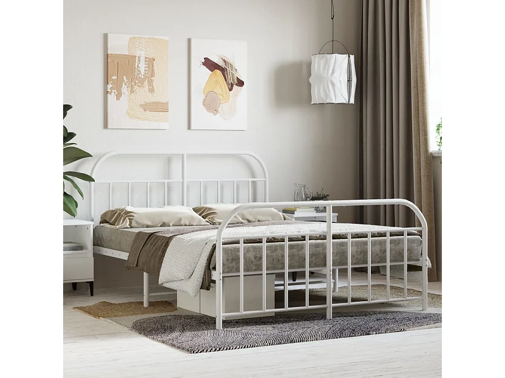 Lit-140x190 cm métal avec tête de lit/pied de lit blanc EGGB81477