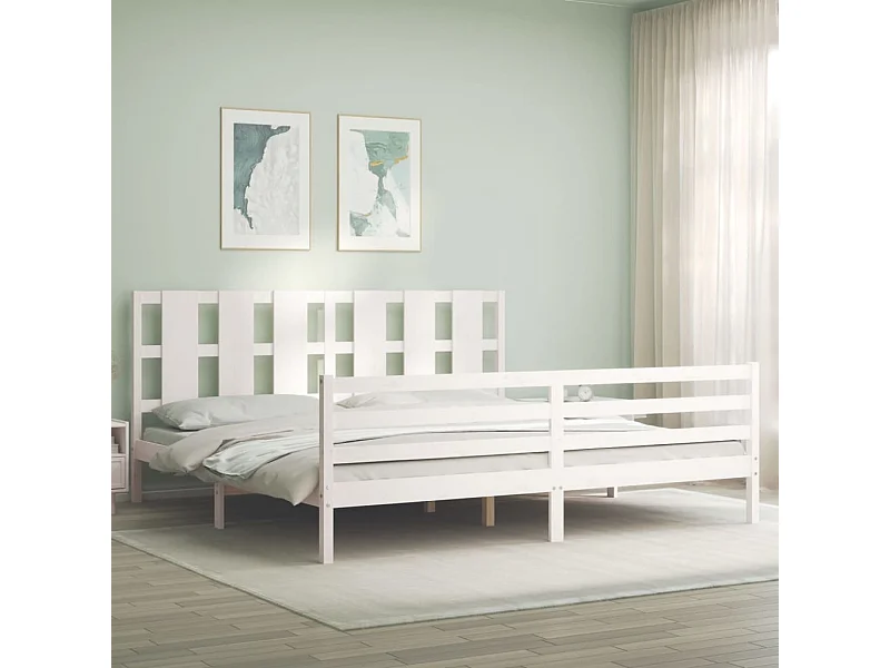 Cama com cabeceira 200x200cm madeira maciça branco PT597323