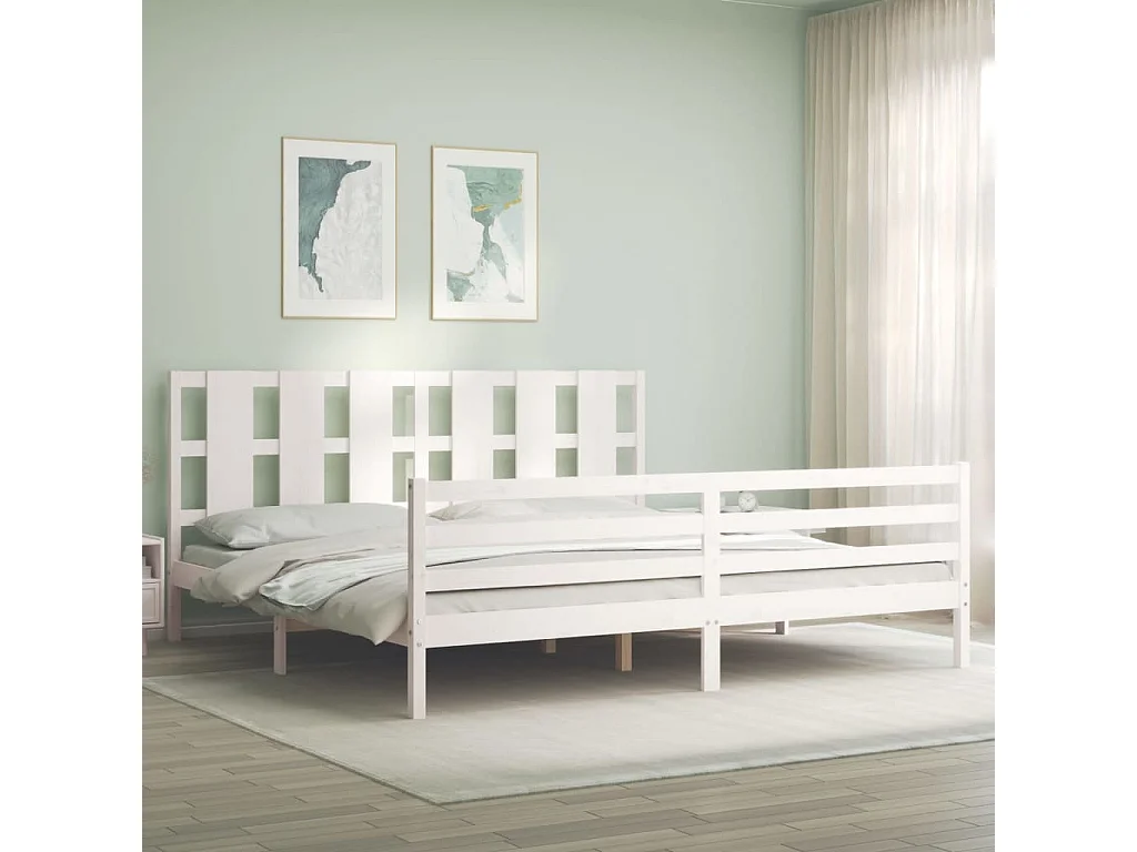 Cama com cabeceira 200x200cm madeira maciça branco PT597323