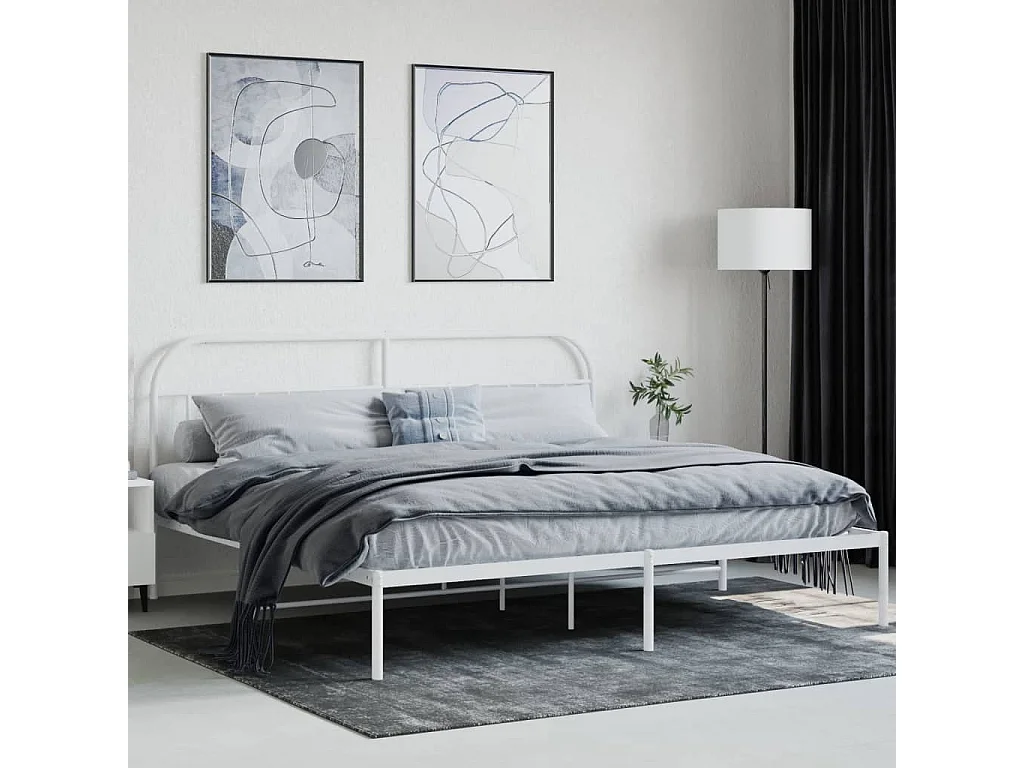 Cama com cabeceira 200x200 cm metal branco PT497215