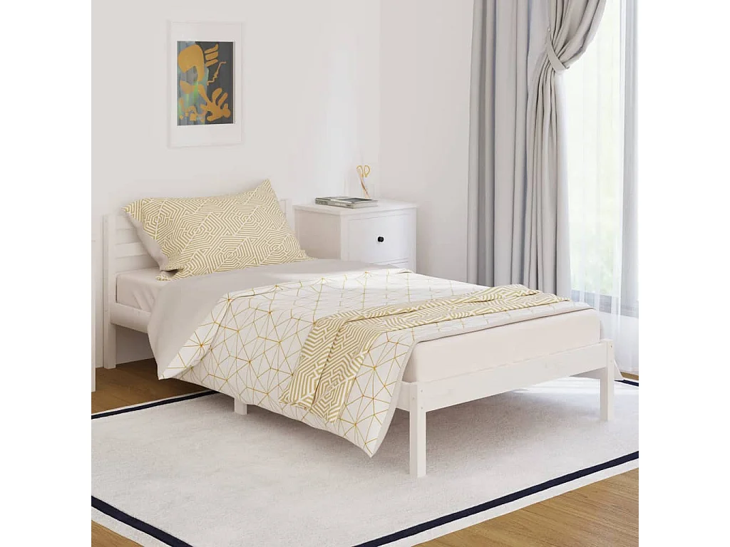 Lit-100x200 cm Bois massif de pin Blanc EGGB27469