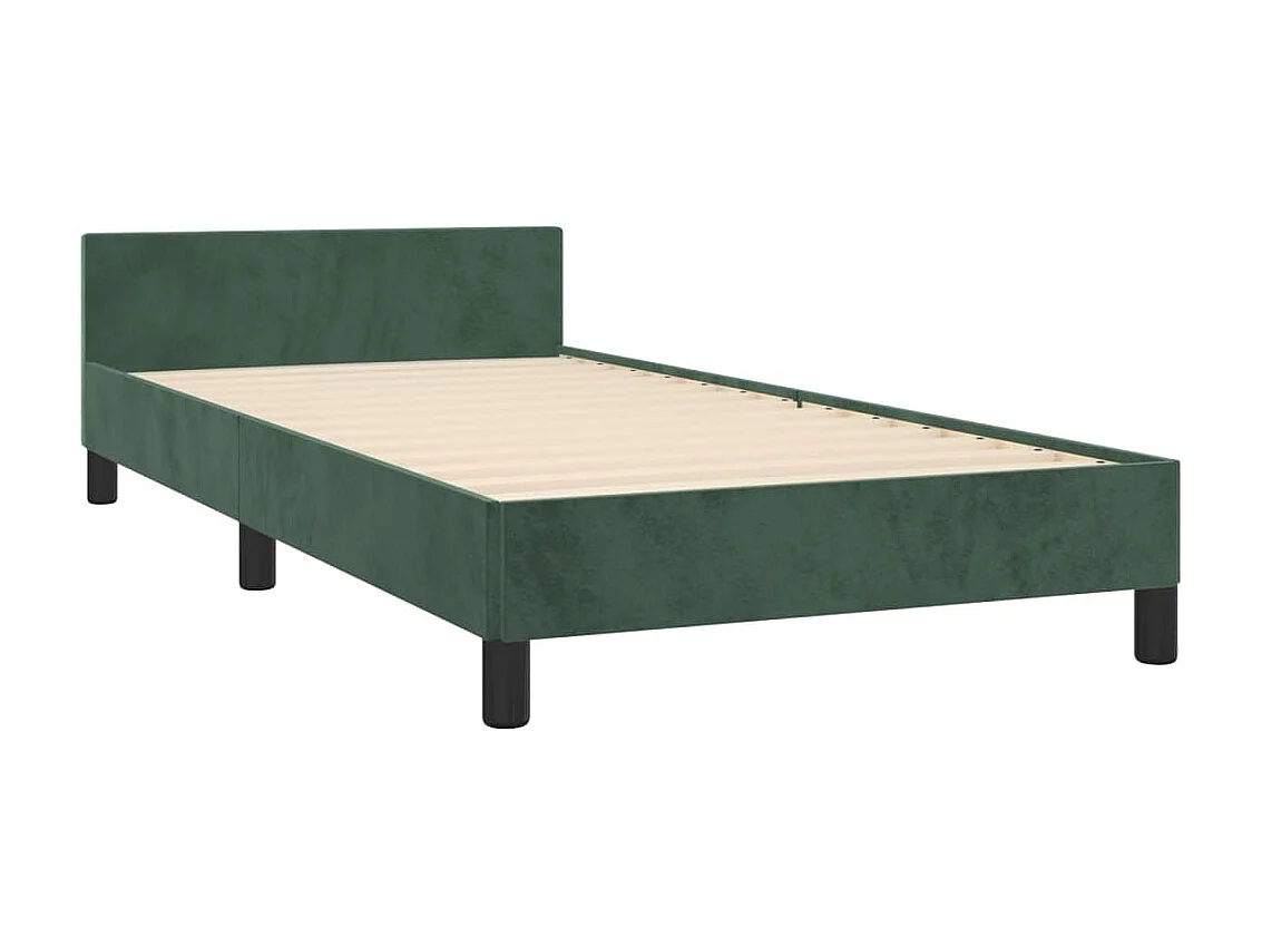 Cama c/ cabeceira 90x190 cm veludo verde-escuro PT586806