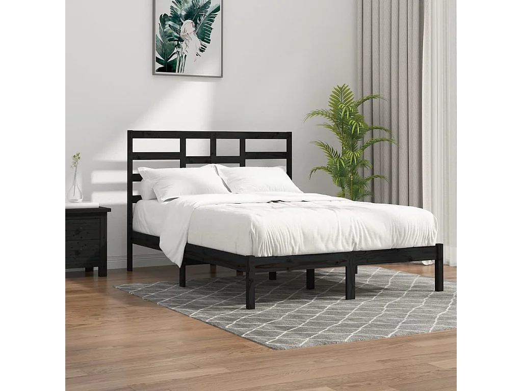 Cama 140x190 cm madeira maciça preto PT130795