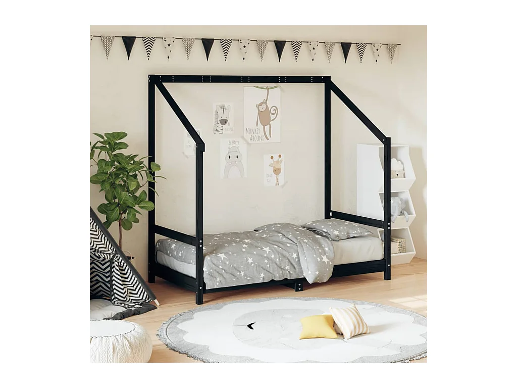 Lit-80x160 cm pour enfant noir bois de pin massif EGGB11439