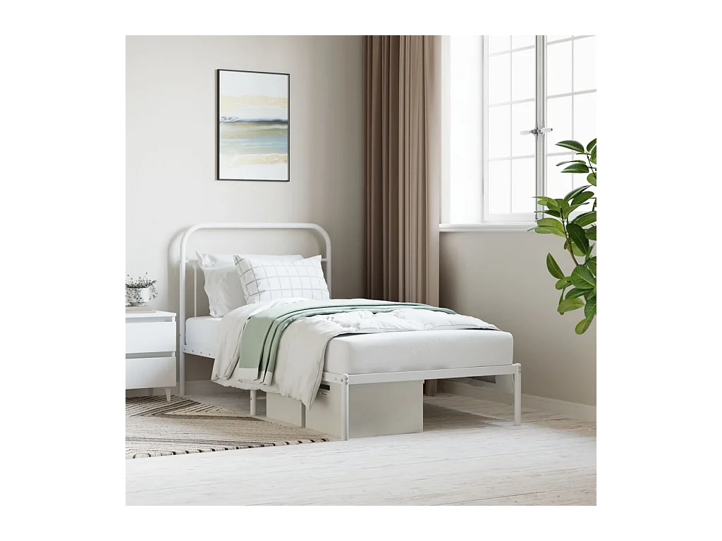 Lit-100x190 cm métal avec tête de lit blanc EGGB16463
