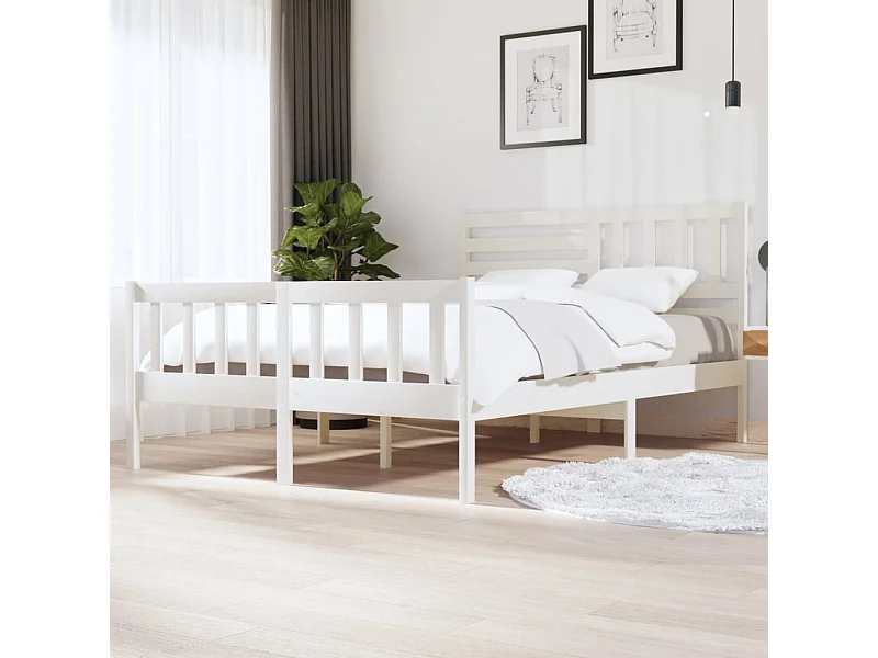 Cama 140x200 cm madeira maciça branco PT568986