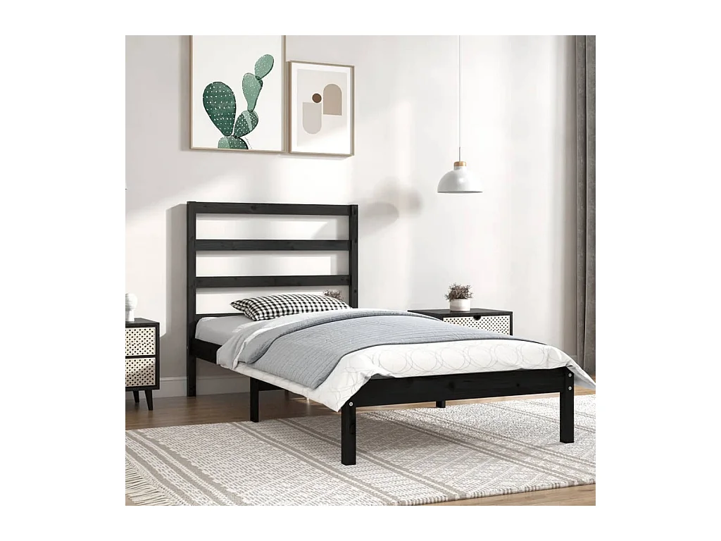 Bedframe massief grenenhout zwart 100x200 cm NL71069