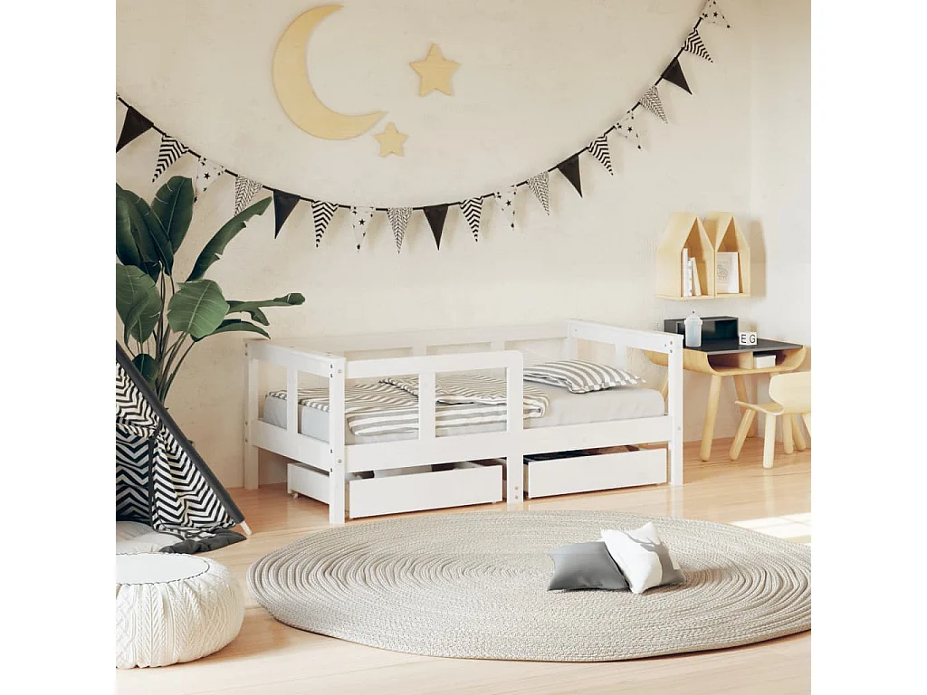 Cama 70x140 cm niños con cajones madera pino blanco ES97727