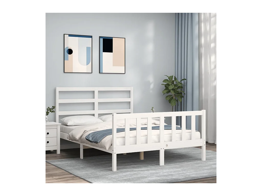 Lit-140x200 cm avec tête de lit blanc bois massif EGGB18015