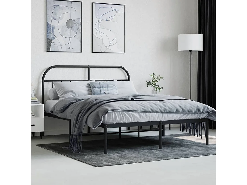 Lit-140x190 cm métal avec tête de lit noir EGGB29943
