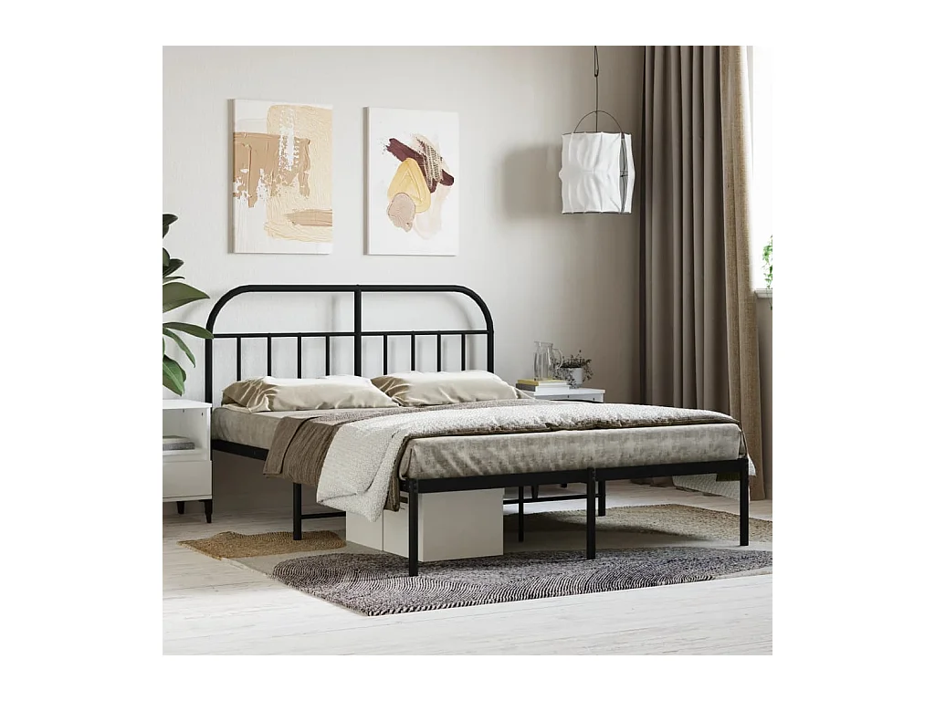 Lit-140x190 cm métal avec tête de lit noir EGGB29943