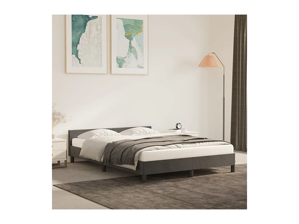 Lit-140x200 cm avec tête de lit Gris foncé Velours EGGB81330
