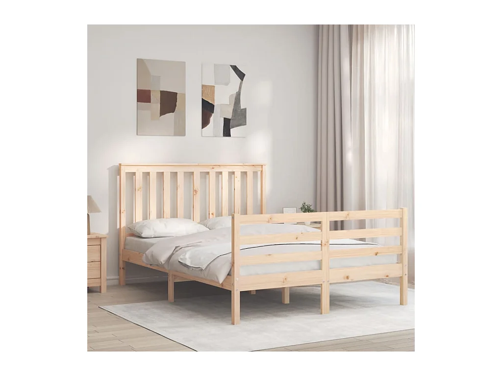 Lit-135x190 cm avec tête de lit double bois massif EGGB28472