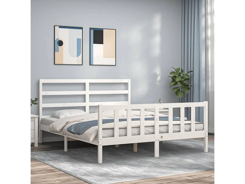 Lit-160x200 cm avec tête de lit blanc bois massif EGGB15594