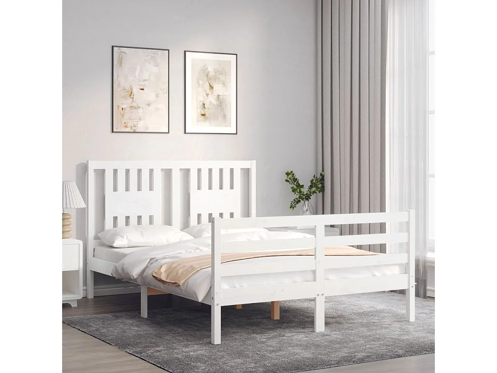 Lit-135x190 cm avec tête de lit blanc double bois massif EGGB91747