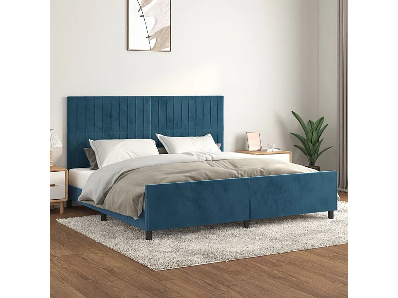 Lit-200x200 cm avec tête de lit Bleu foncé Velours EGGB83494