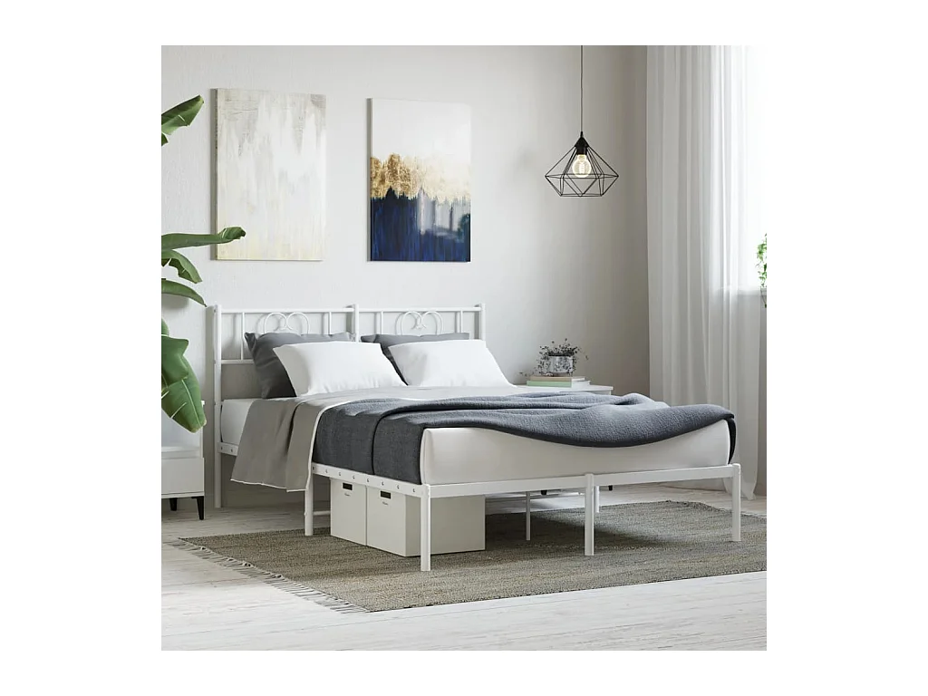 Lit-140x190 cm métal avec tête de lit blanc EGGB26554