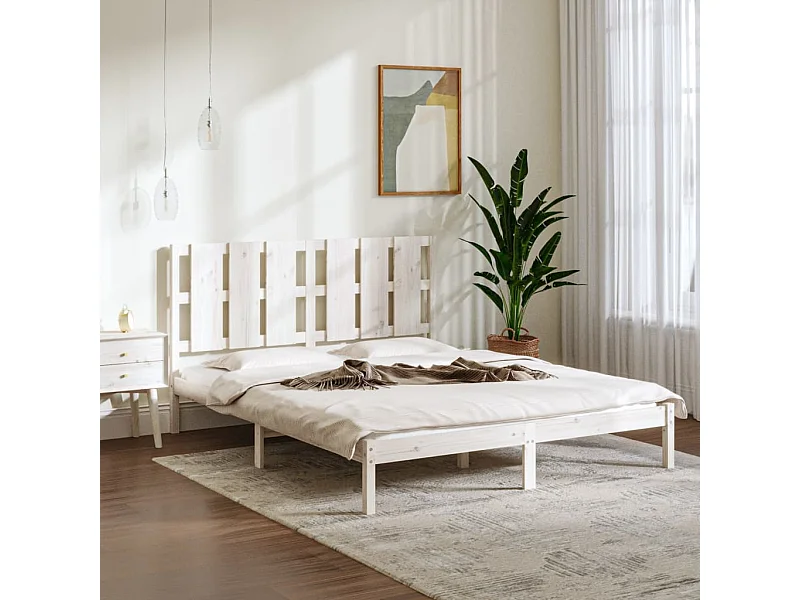 Lit-150x200 cm Blanc Bois massif Très grand EGGB22216