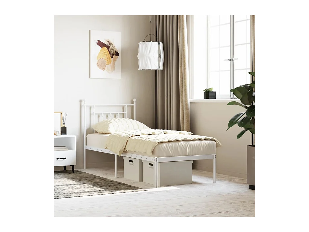 Lit-75x190 cm métal avec tête de lit blanc EGGB65884