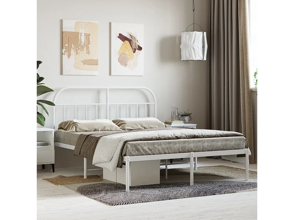 Cama com cabeceira 140x190 cm metal branco PT258022