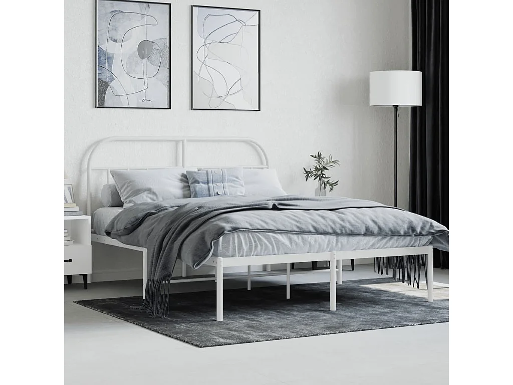 Cama 140x190 cm de metal con cabecero blanca ES53661
