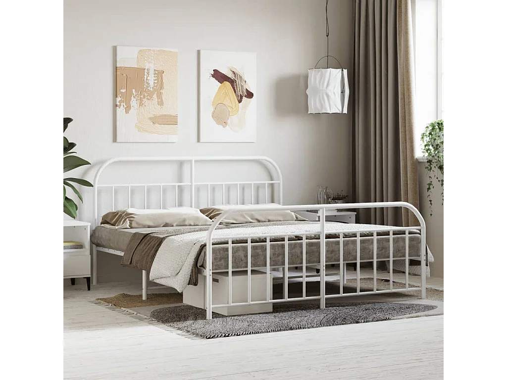 Lit-180x200 cm métal avec tête de lit/pied de lit blanc EGGB96442