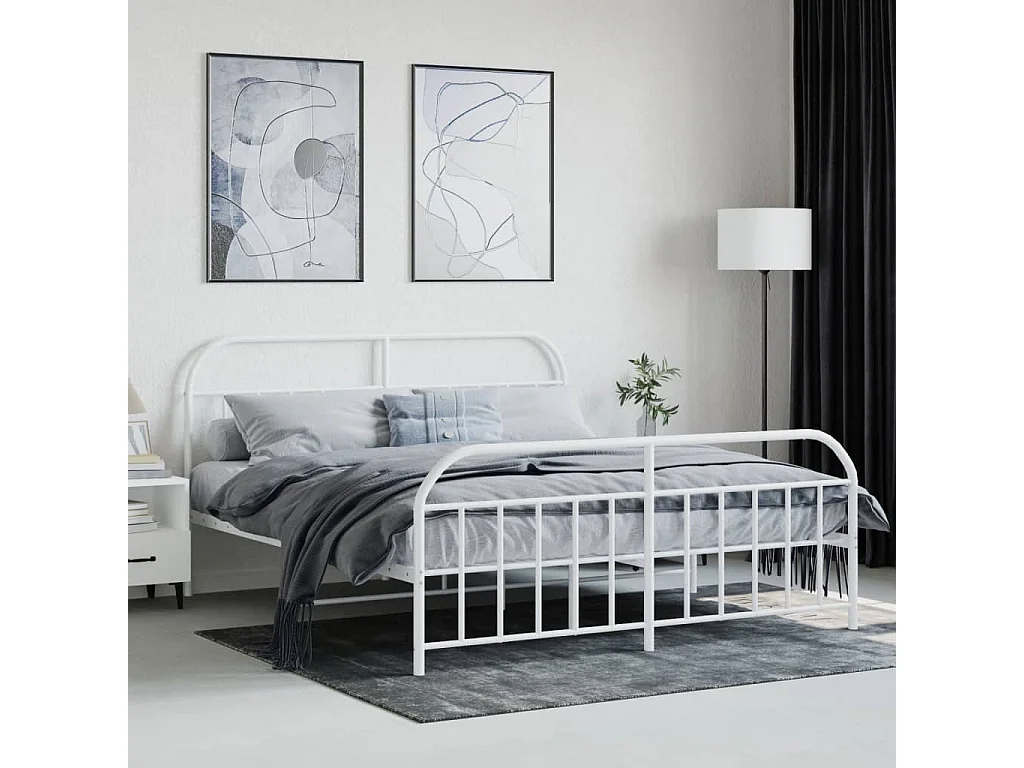 Lit-180x200 cm métal avec tête de lit/pied de lit blanc EGGB96442