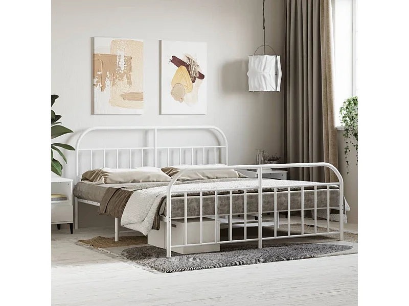 Lit-180x200 cm métal avec tête de lit/pied de lit blanc EGGB96442