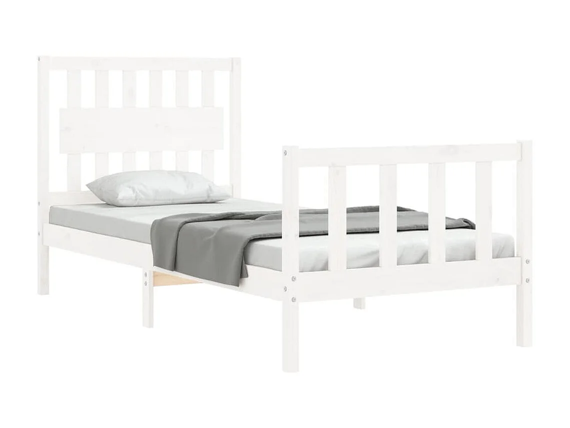 Lit-90x190 cm avec tête de lit blanc simple bois massif EGGB74736