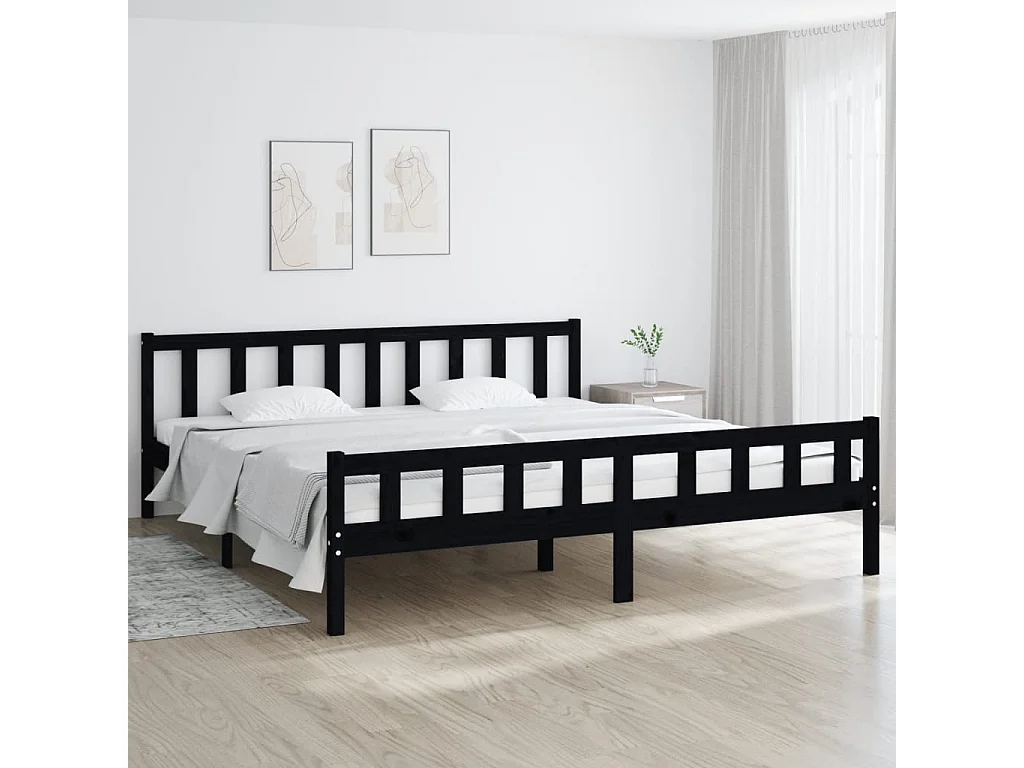 Lit-200x200 cm Noir Bois massif EGGB83314