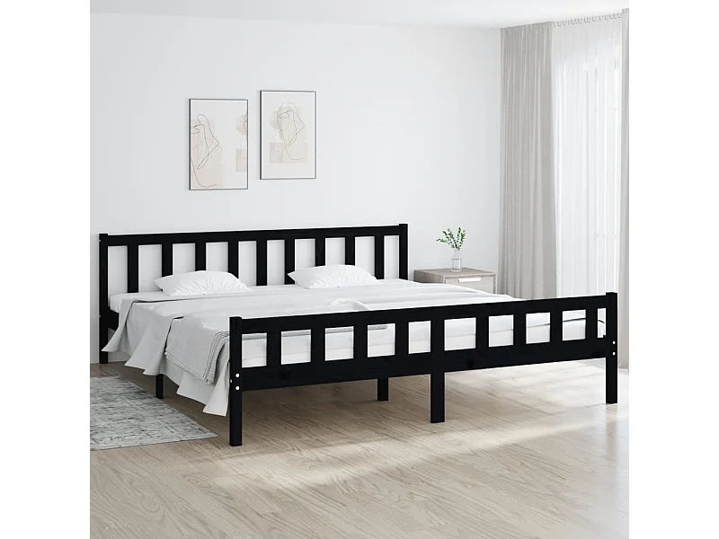 Lit-200x200 cm Noir Bois massif EGGB83314