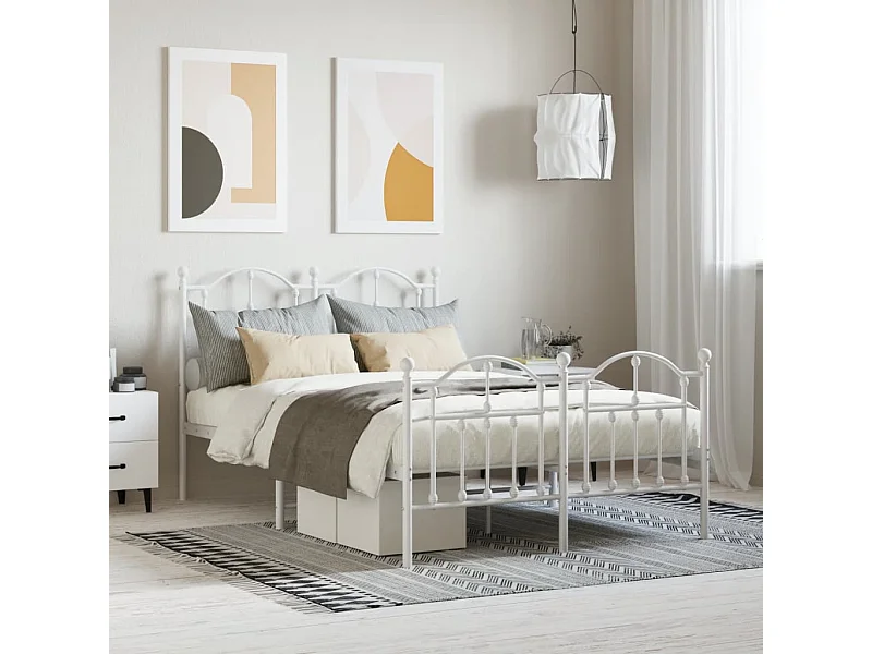 Lit-120x190 cm métal avec tête de lit/pied de lit blanc EGGB71332