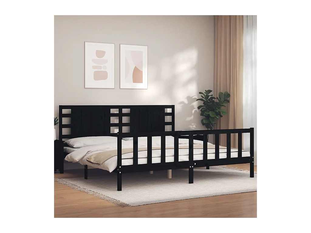 Lit-200x200 cm avec tête de lit noir bois massif EGGB14733