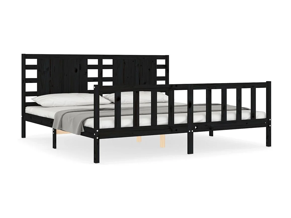 Cama 200x200 cm con cabecero madera maciza negro ES98991