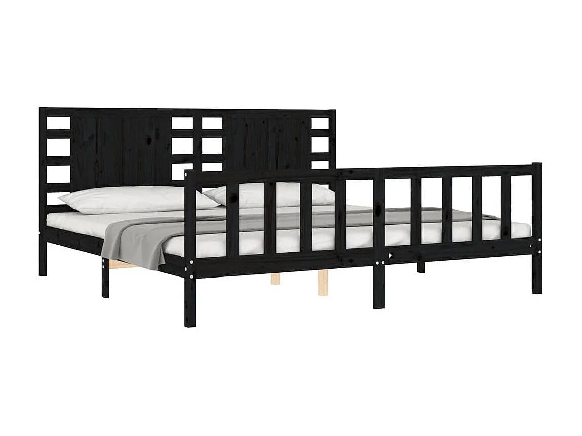 Cama 200x200 cm con cabecero madera maciza negro ES98991