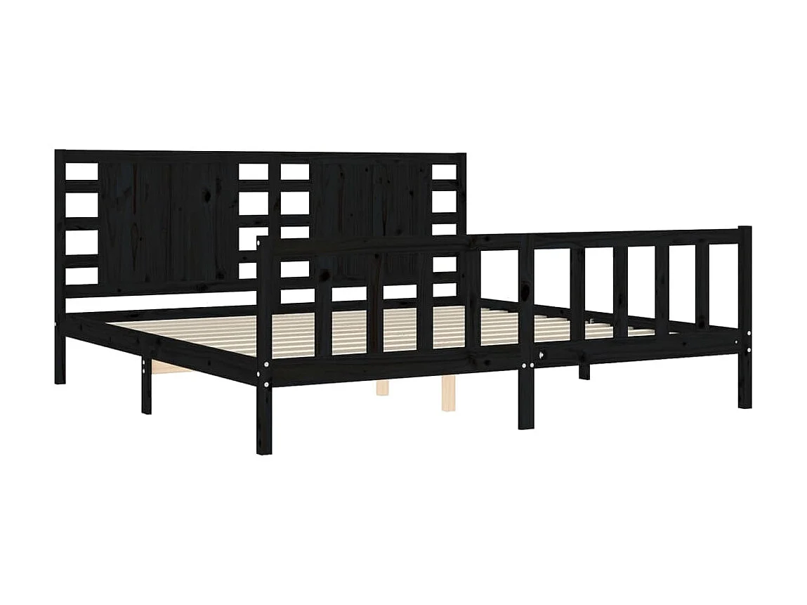 Cama 200x200 cm con cabecero madera maciza negro ES98991
