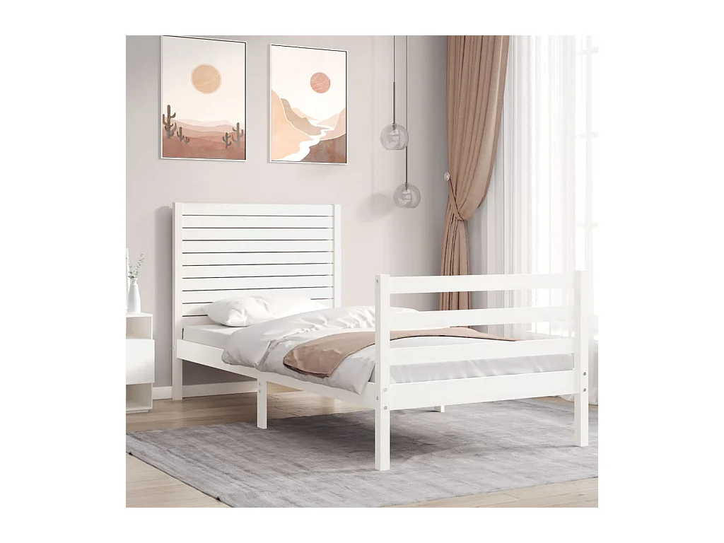 Lit-90x190 cm avec tête de lit blanc simple bois massif EGGB40592