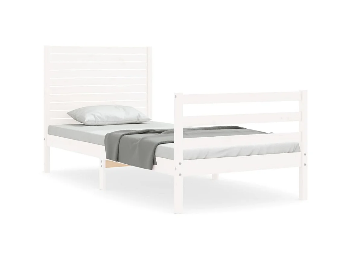 Lit-90x190 cm avec tête de lit blanc simple bois massif EGGB40592