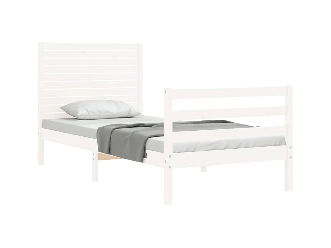 Lit-90x190 cm avec tête de lit blanc simple bois massif EGGB40592