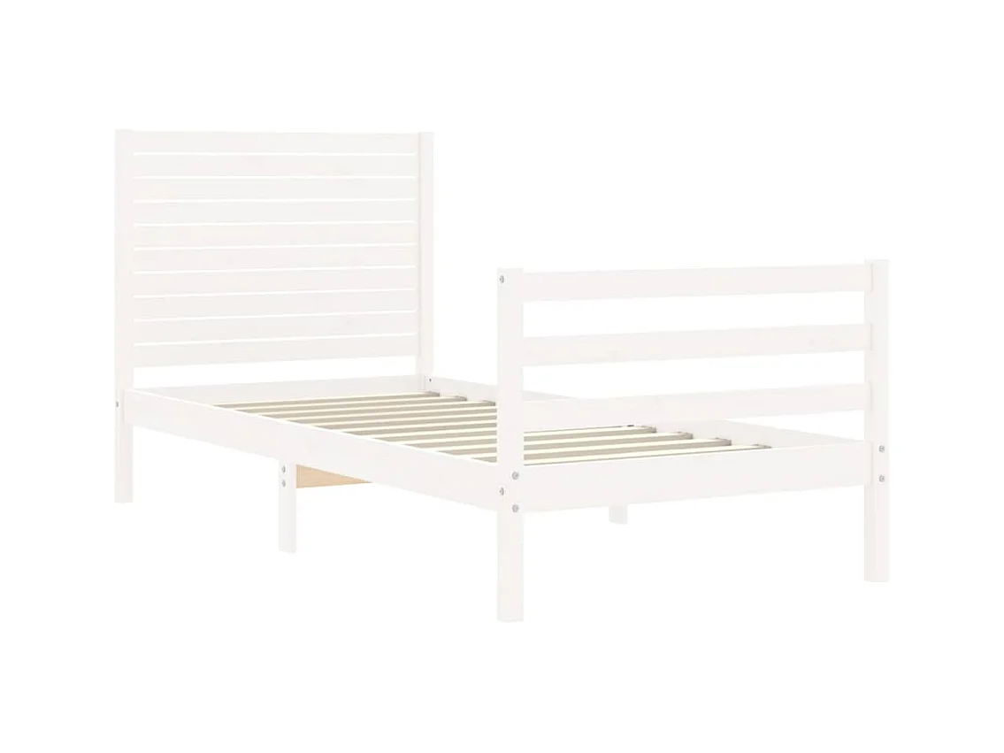 Lit-90x190 cm avec tête de lit blanc simple bois massif EGGB40592