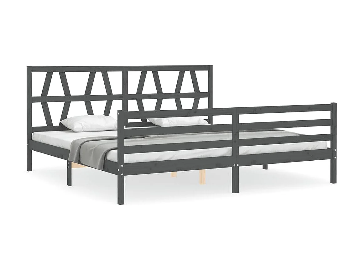 Cama com cabeceira 200x200 cm madeira maciça cinza PT195974