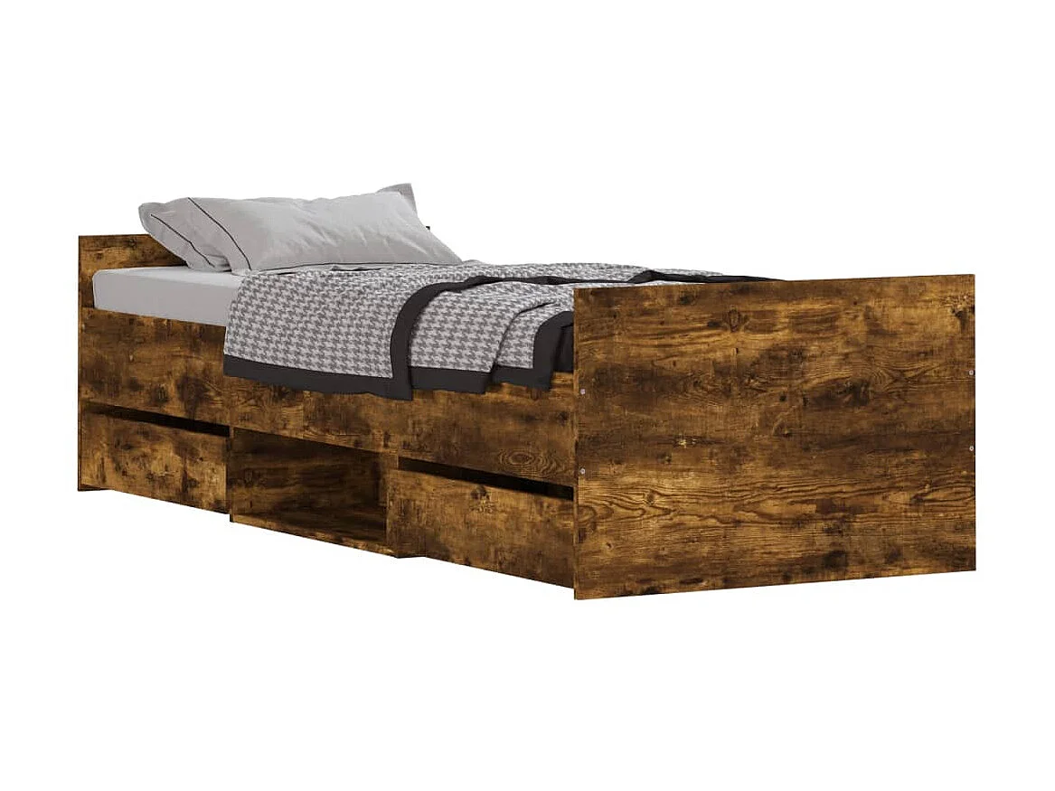 Lit-75x190 cm tête de lit et pied de lit chêne fumé EGGB88192